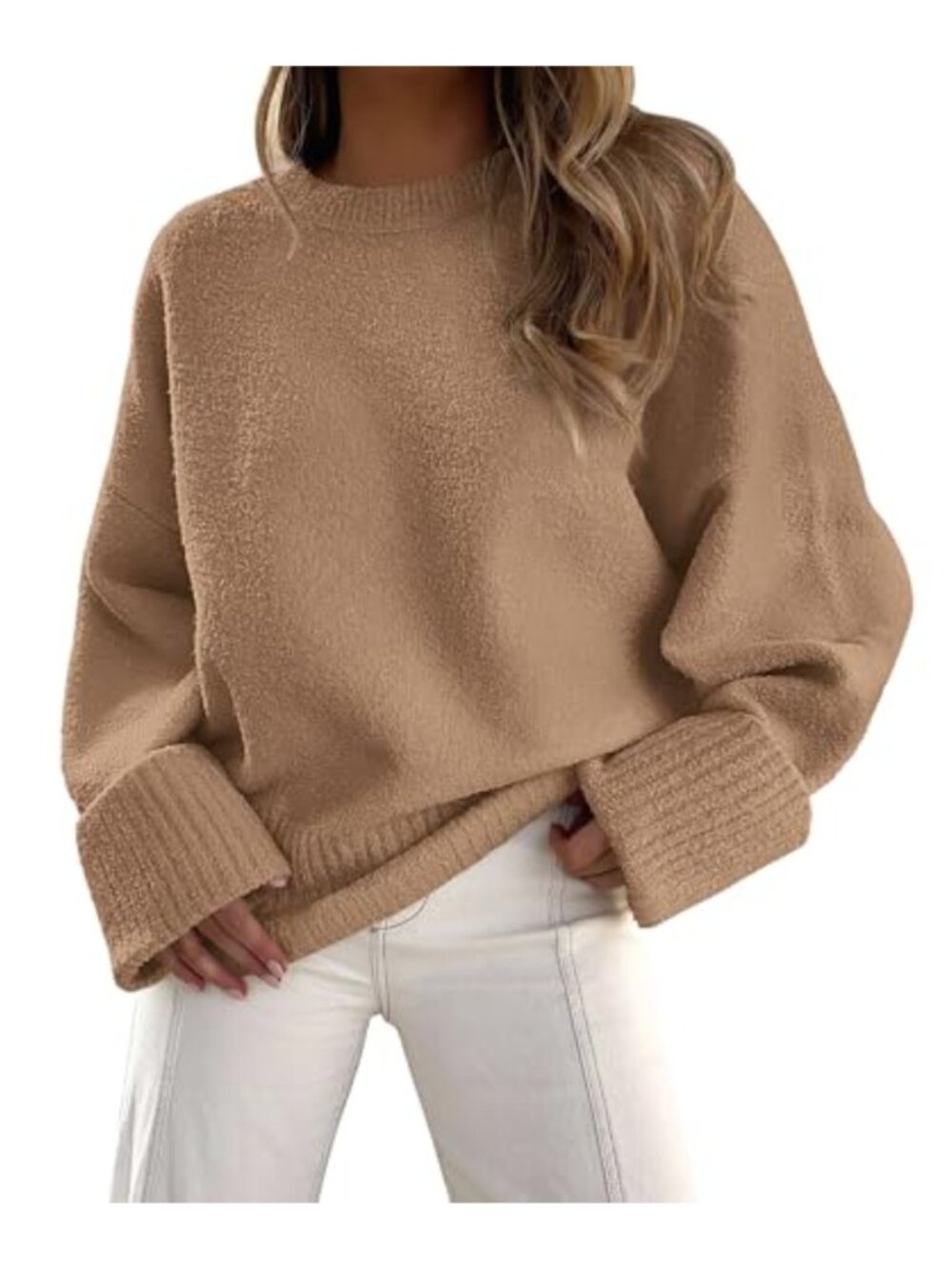 Womens Oversized Fuzzy Crewneck Pullover Sweater Long Sleeve Knit